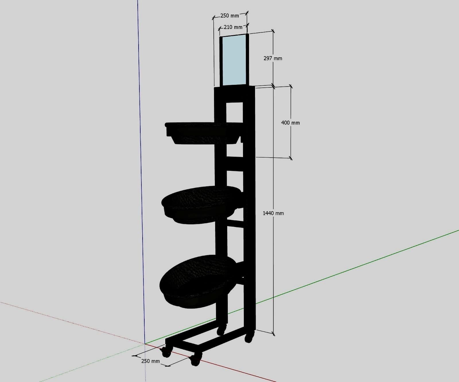 Combinaise maatwerk ophangsysteem voor foto’s en kunstwerken, met verstelbare planken en wieltjes voor eenvoudige verplaatsing, ontworpen door Elips Solutions.
